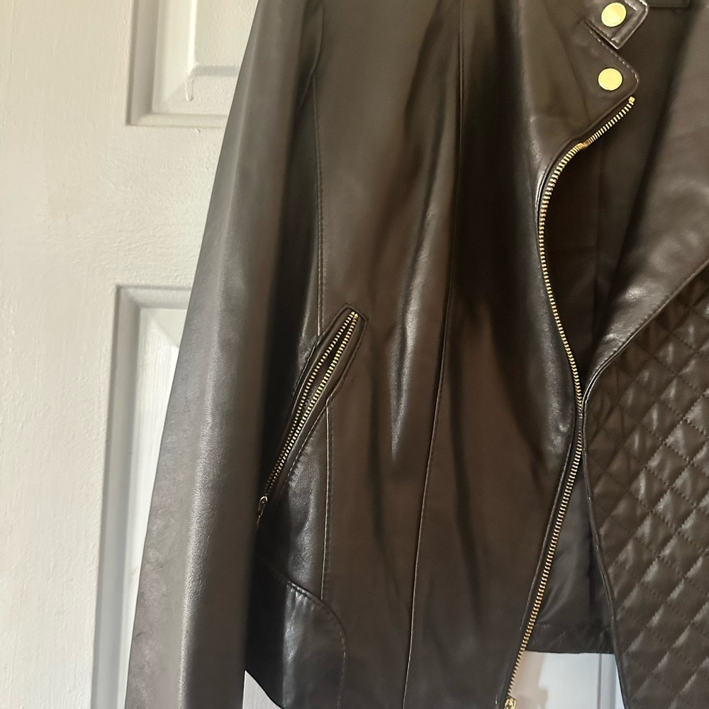 Cole Haan Black Quilted Leather Moto Jacket. Size large. - Picture 8 of 14